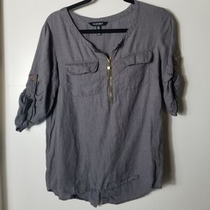 ELLEN TRACY 100% LINEN GRAY BLOUSES SIZE SMALL